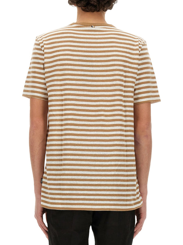 Striped T-Shirt Beige Cotton Linen T-shirts