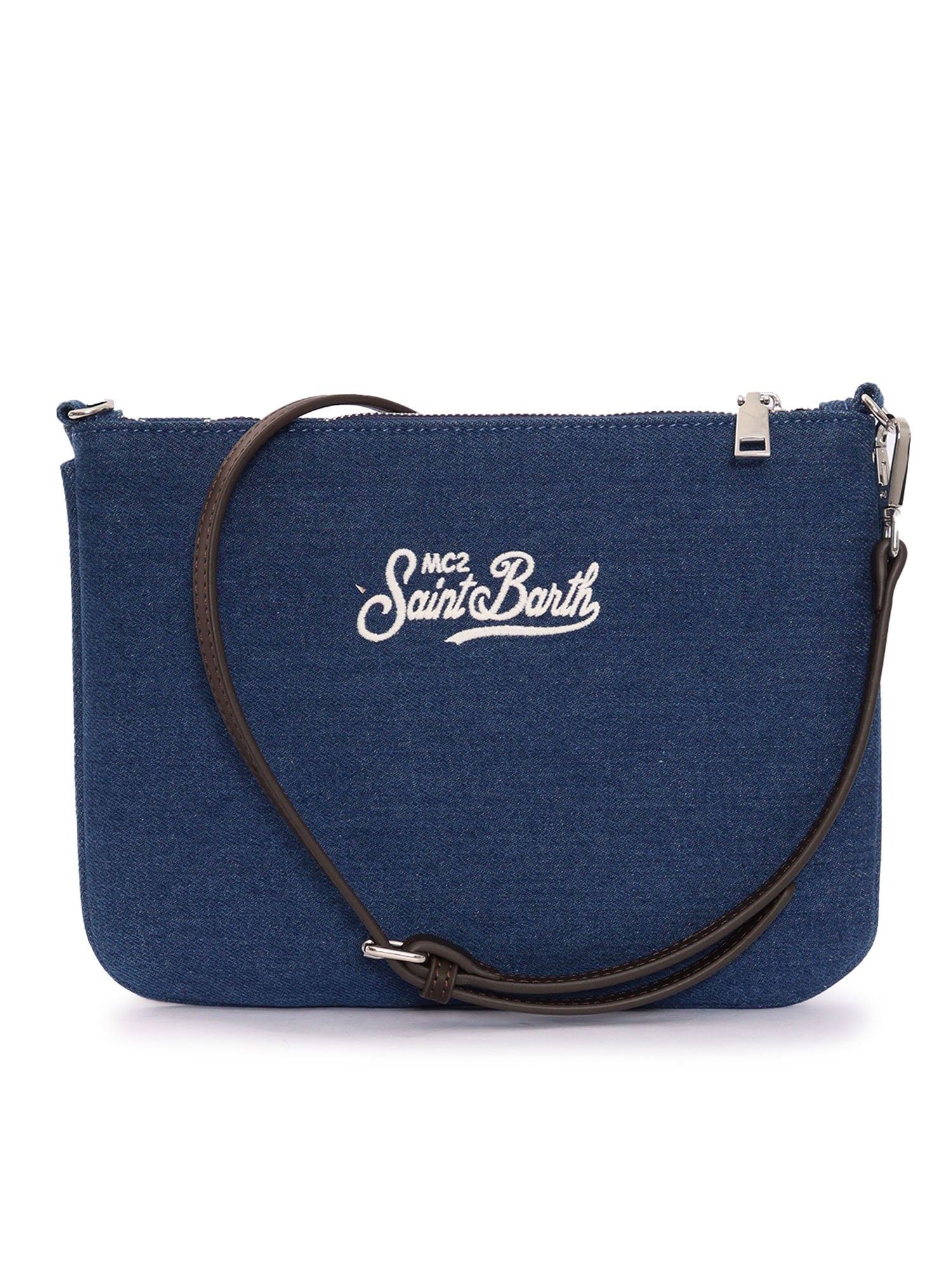 Parisienne Denim-Denim Emb Blue Cotton Polyester Clutch Bags
