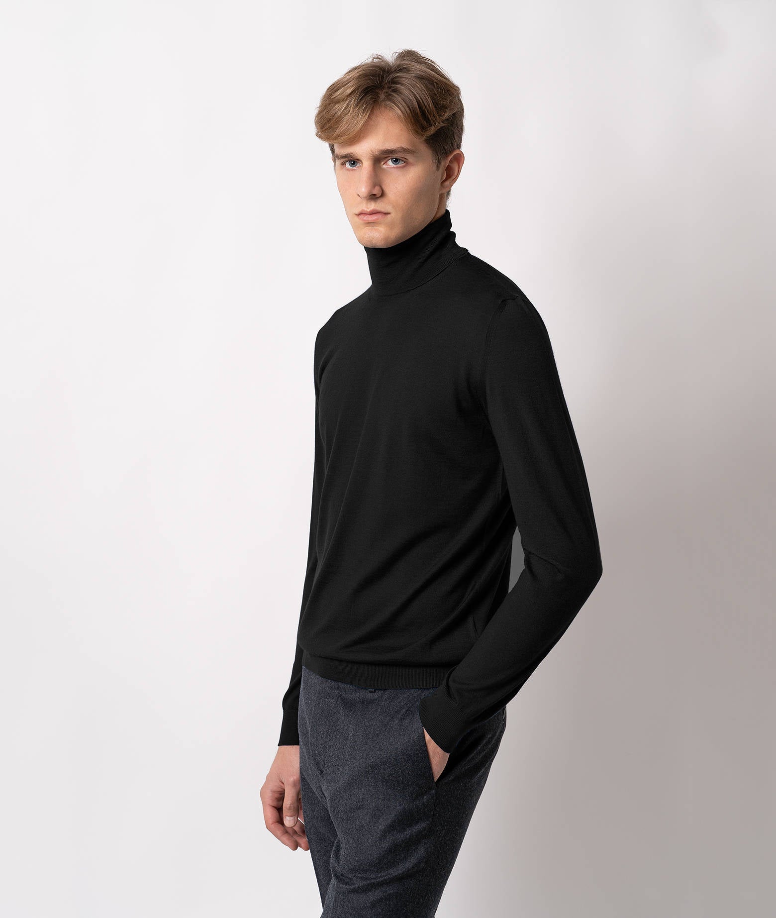 Turtleneck Cashmire And Silk Sweater Salisburgo Lightblue High Turtle Neck