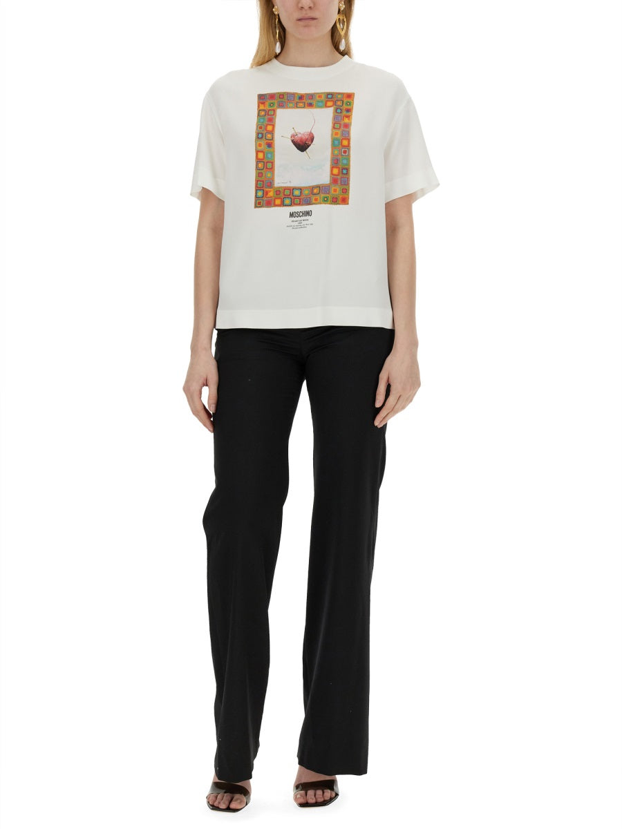 T-Shirt With Heart Design White Acetate Viscose T-shirts