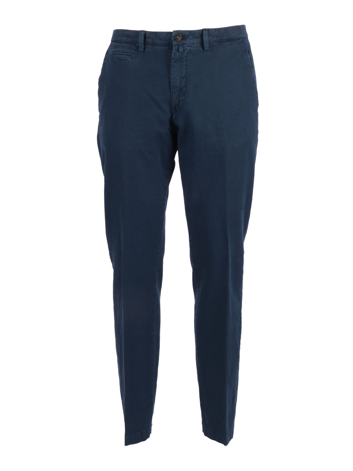 Trousers Blue Cotton Linen Elastane