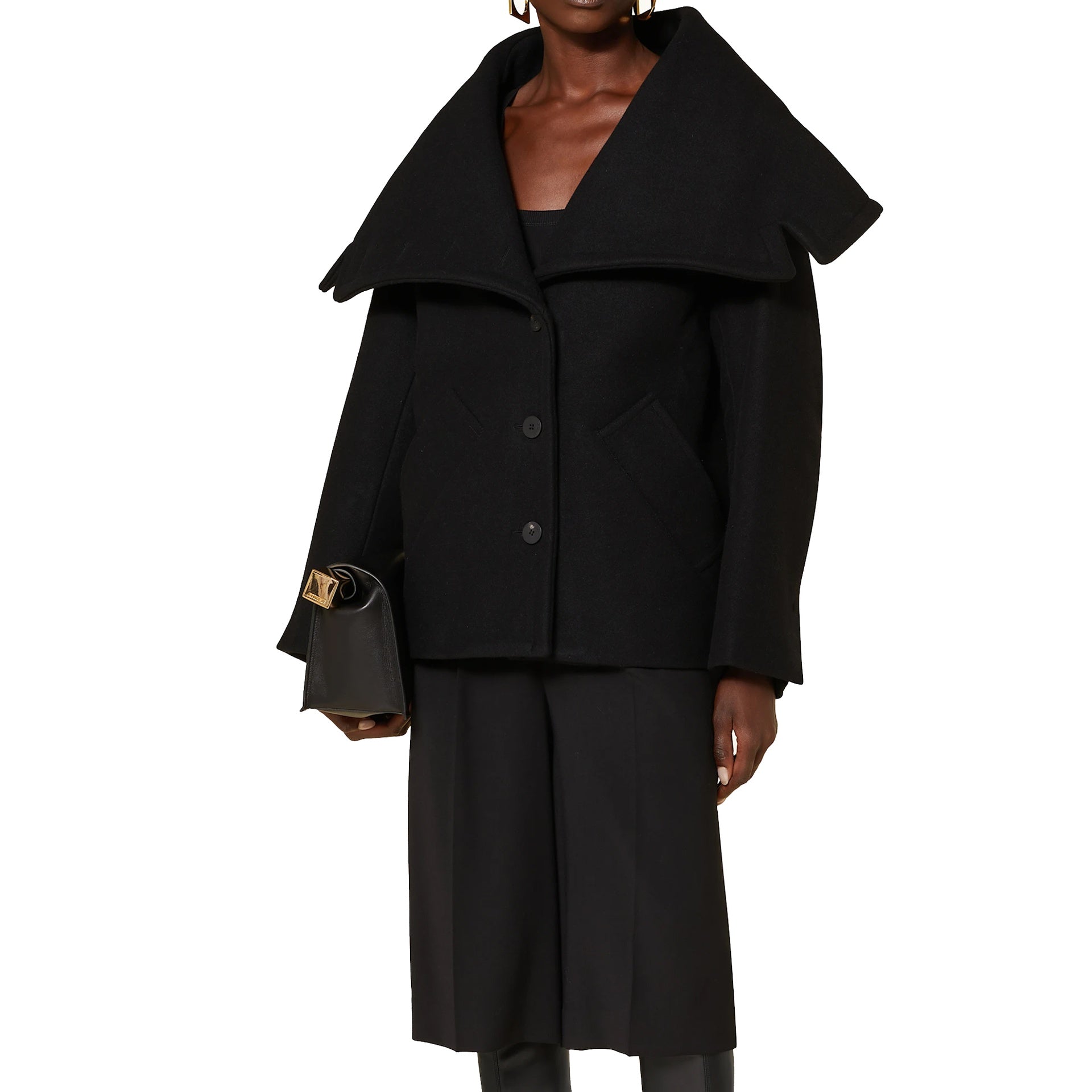Le Caban Caruso Draped-Collar Jacket Black Virgin Wool