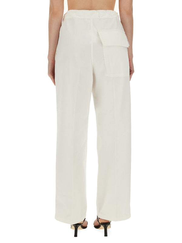 Wide Leg Pants White Cotton Trousers
