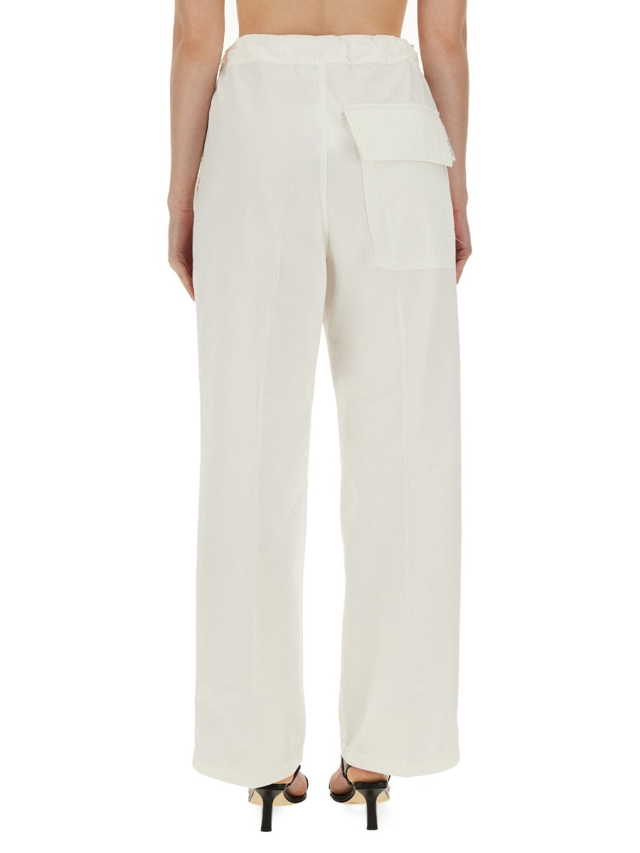 Wide Leg Pants White Cotton Trousers
