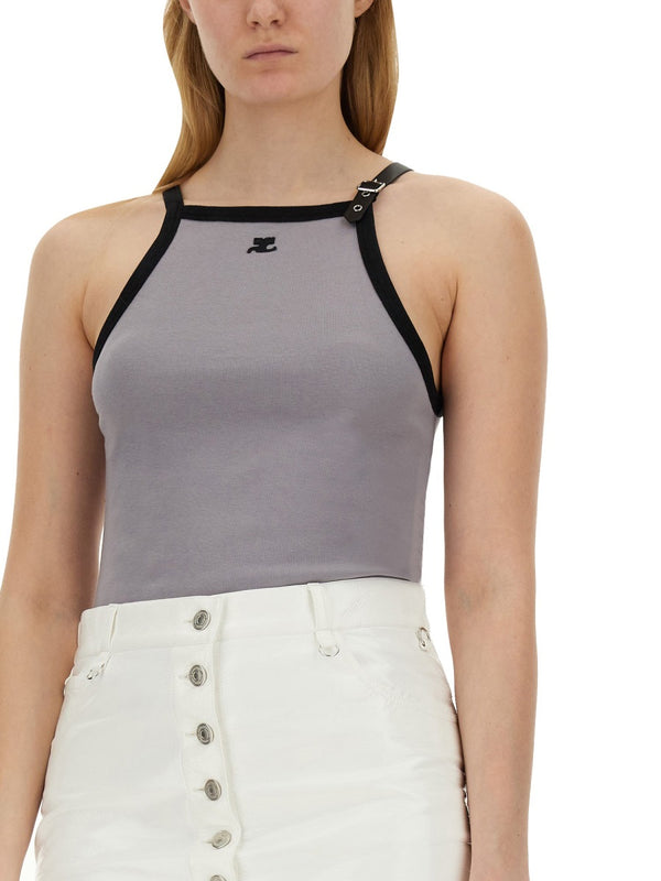 Logo Grey Cotton Top Main Fabric: Tops