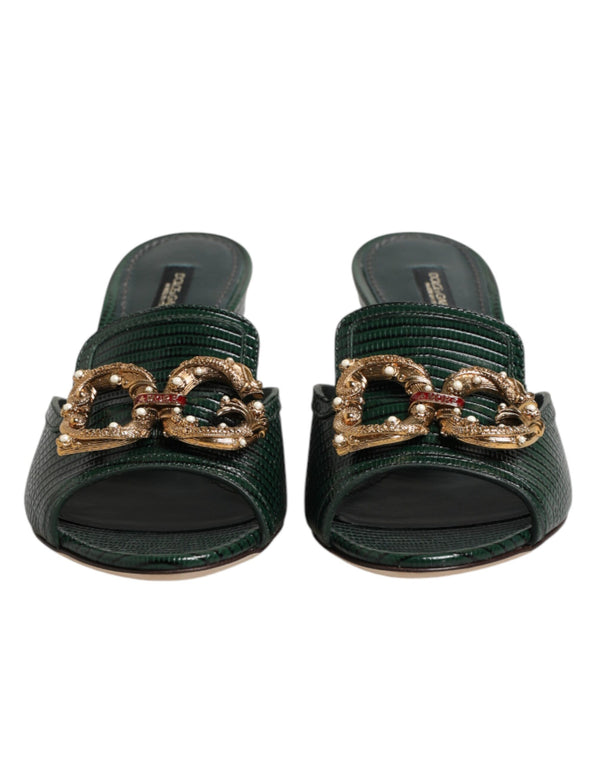Dolce & Gabbana 100% calf (upper); 76% goat + 24% calf (lining); leather sole heel slide in green