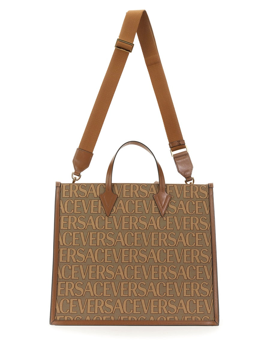 Shopper Bag With Allover Logo Multicolour Polyester Handbags