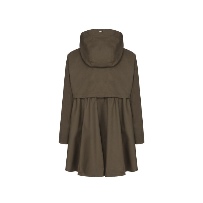 Herno Ruffled Flared Coat Green Cotton
