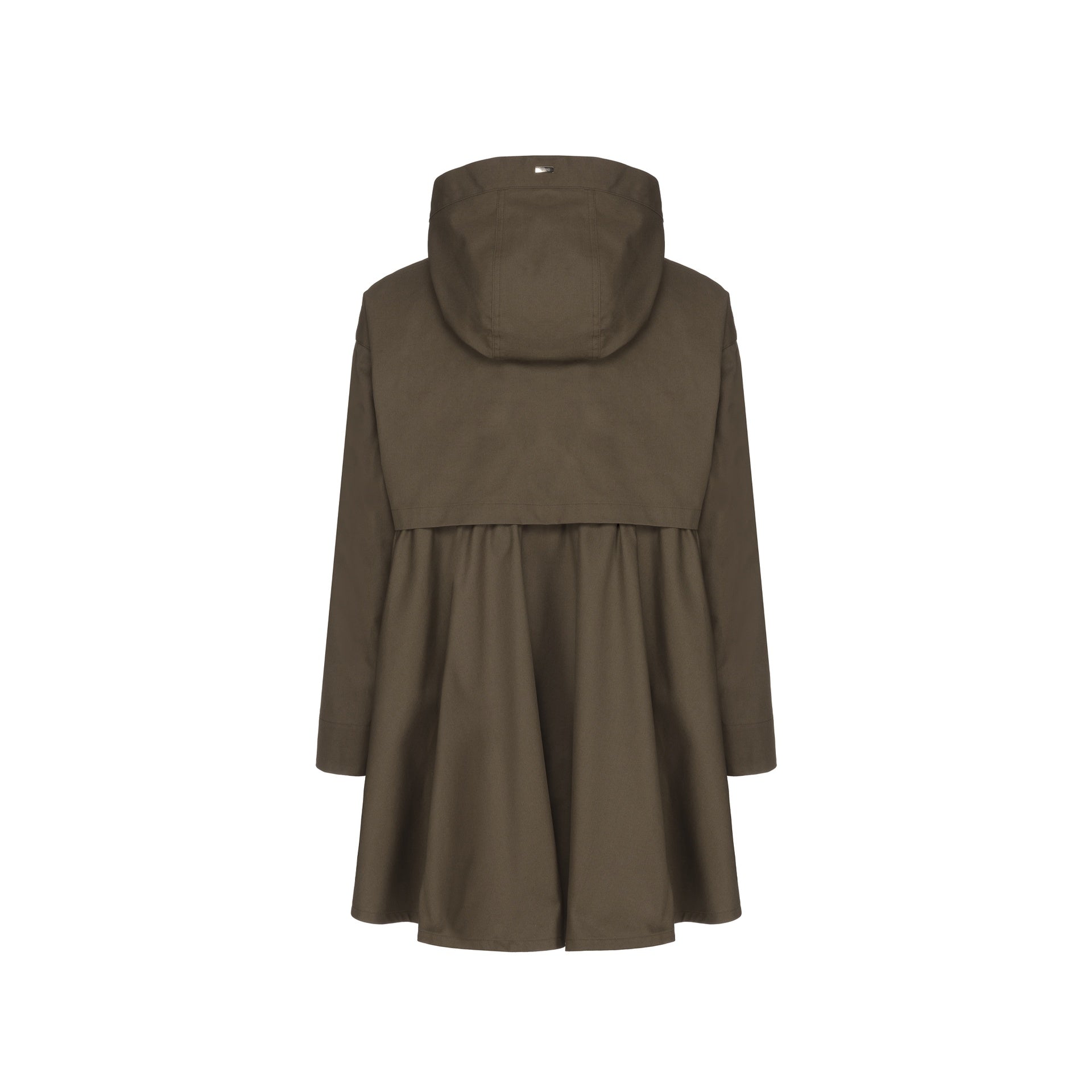 Herno Ruffled Flared Coat Green Cotton