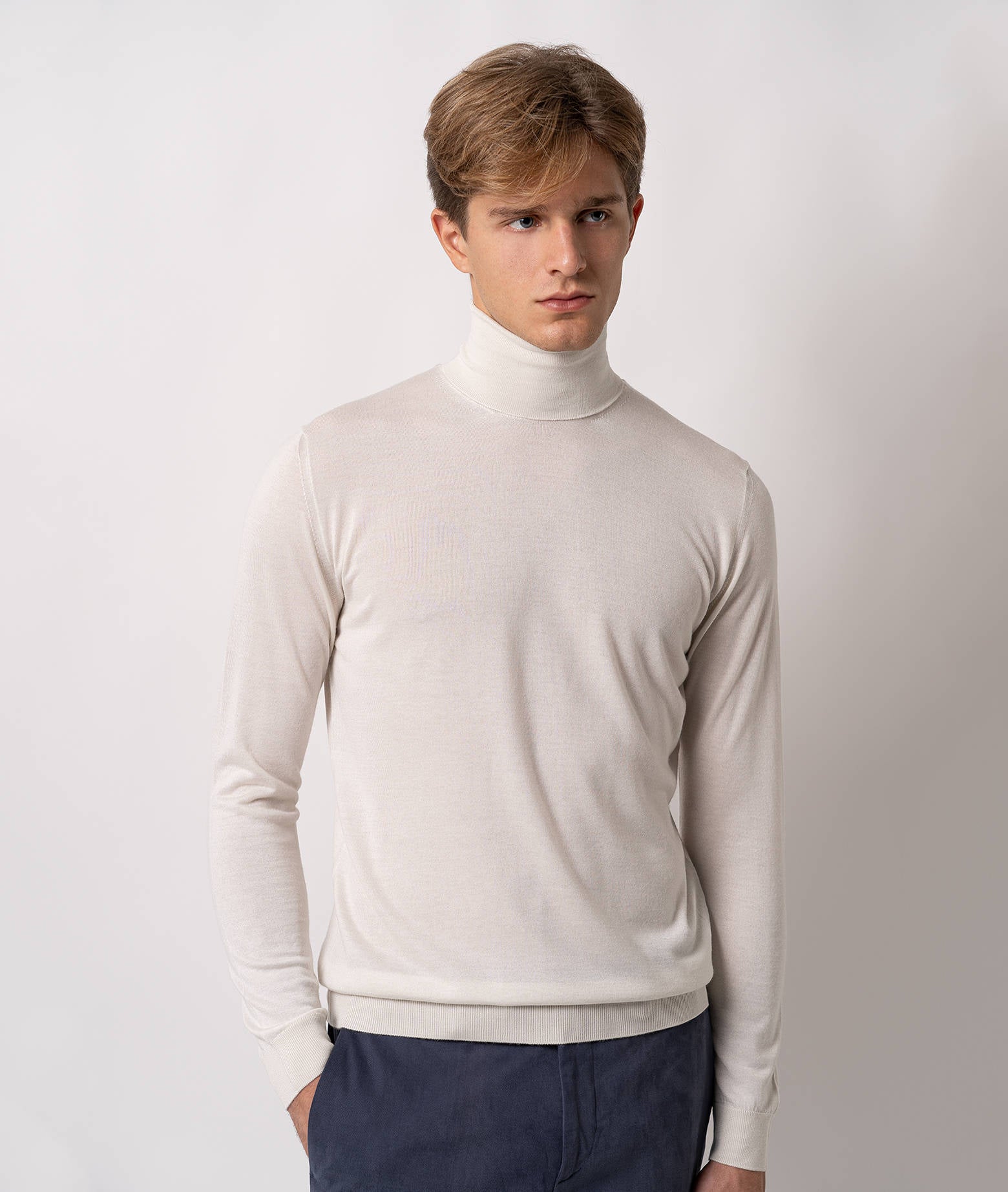 Turtleneck Cashmire And Silk Sweater Salisburgo Blue High Turtle Neck