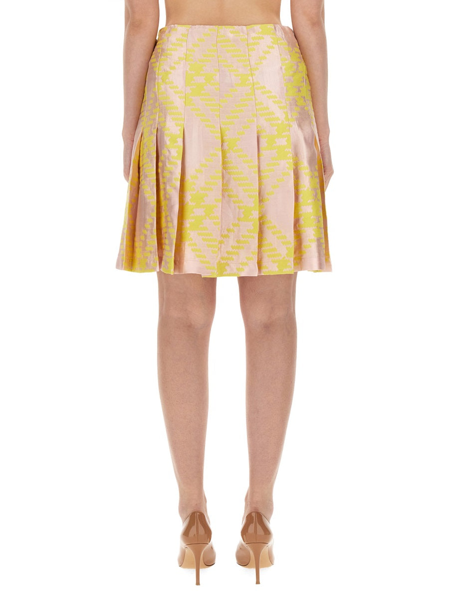 Check Pattern Skirt Multicolour Linen