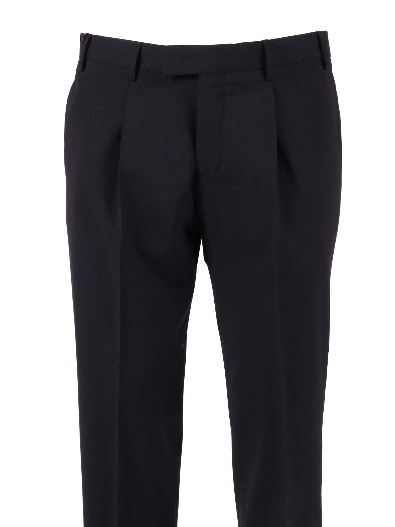 MASTER, 1 Pleat, Diagonal Pockets, Flap Back Turn-Up Blue Virgin Wool Elastane Pant