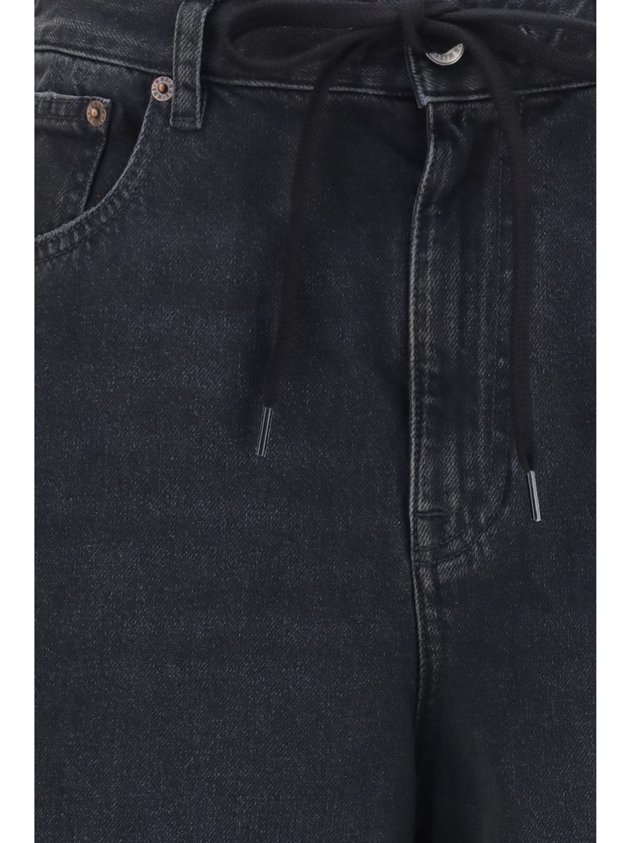 Straight-Leg Stretch Denim Jeans Black Cotton