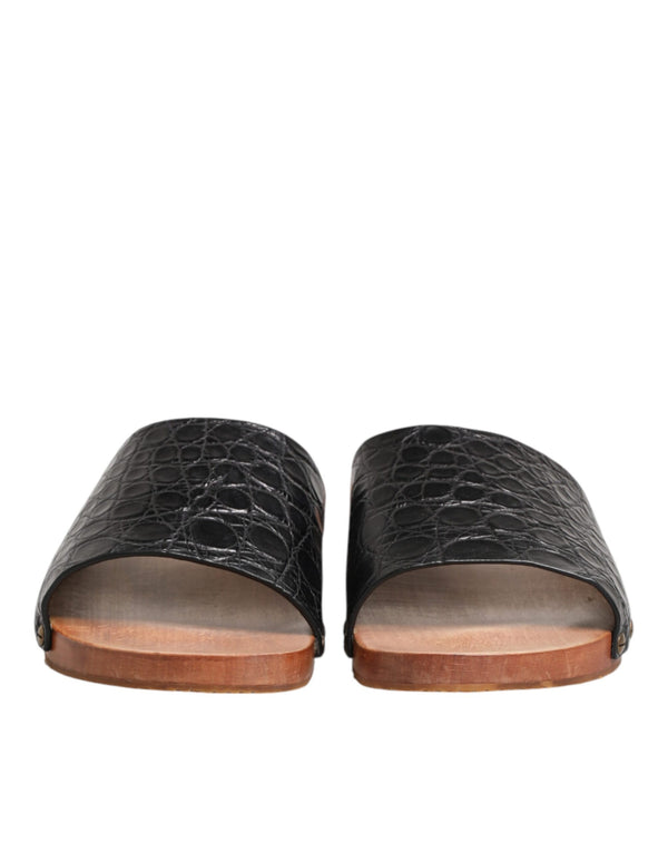 Dolce & Gabbana Upper: 100% Caiman; Lining: 100% Lamb; Sole: Rubber slides in black