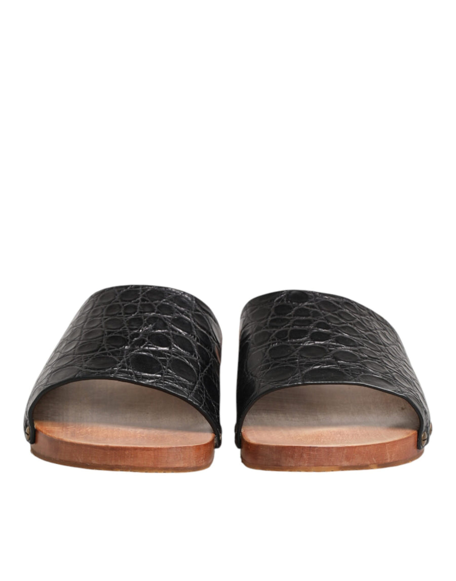 Dolce & Gabbana Upper: 100% Caiman; Lining: 100% Lamb; Sole: Rubber slides in black