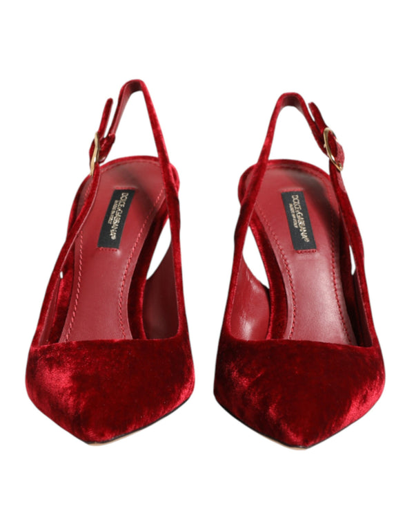 Dolce & Gabbana 18% Suede + 82% Velvet (upper); Leather (sole); Goat (lining) slingback heel in red