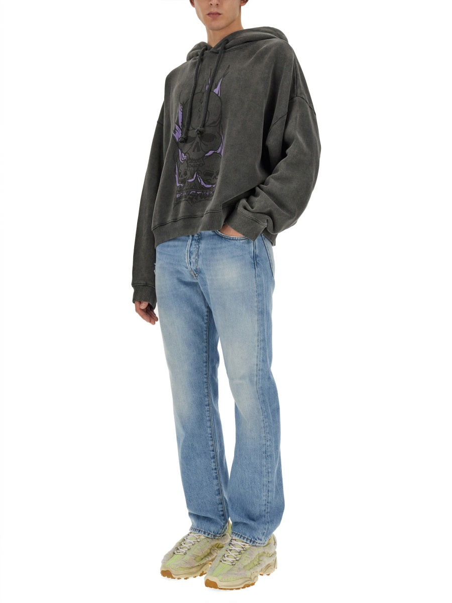 Sweatshirt Skull Print Black Cotton Sweatshirts