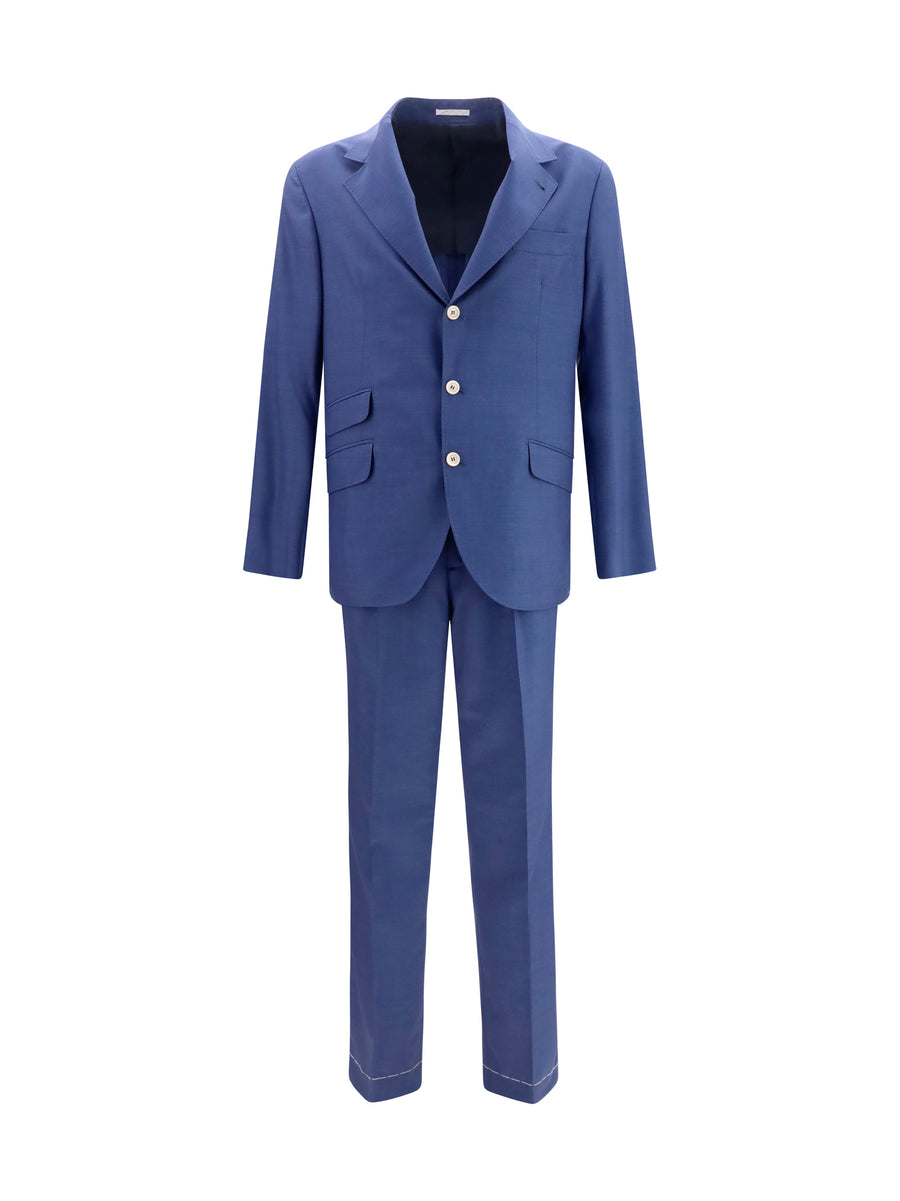 Brunello Cucinelli 100% Fleece Wool Ovis Aries suit in blue