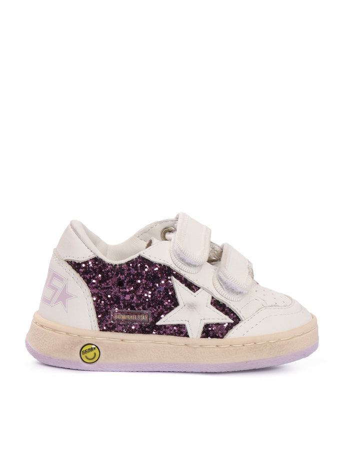 Ballstar Strap Glitter Upper Leather Toe Star Heel And Spur Sneakers Purple Kid
