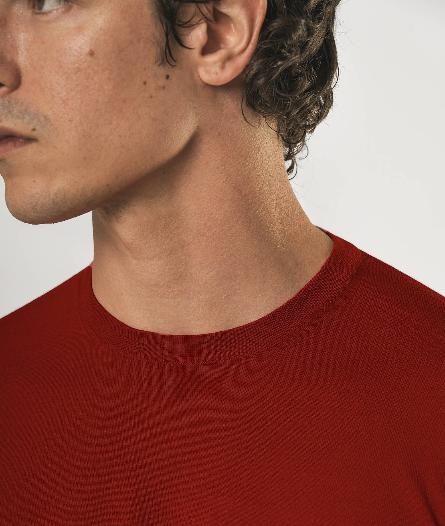 Wool T-Shirt Mentone Firebrick Round Neck
