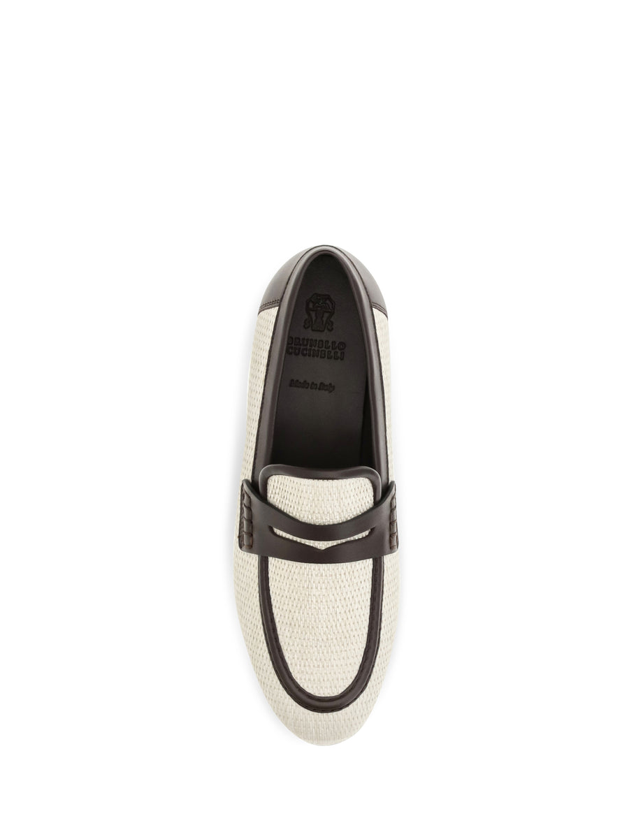 Leather And Raffia Loafers Rope Polyamide