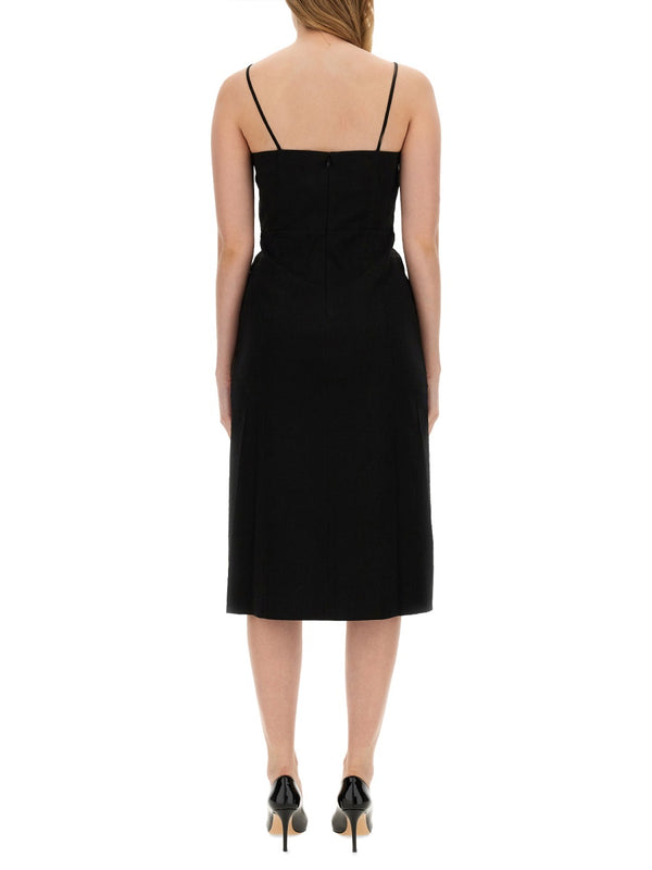 Elegant Midi Dress Black Linen