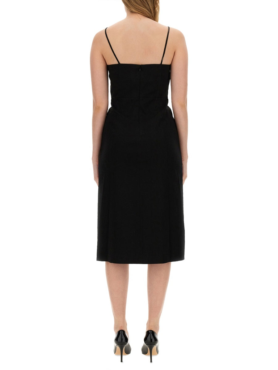 Elegant Midi Dress Black Linen