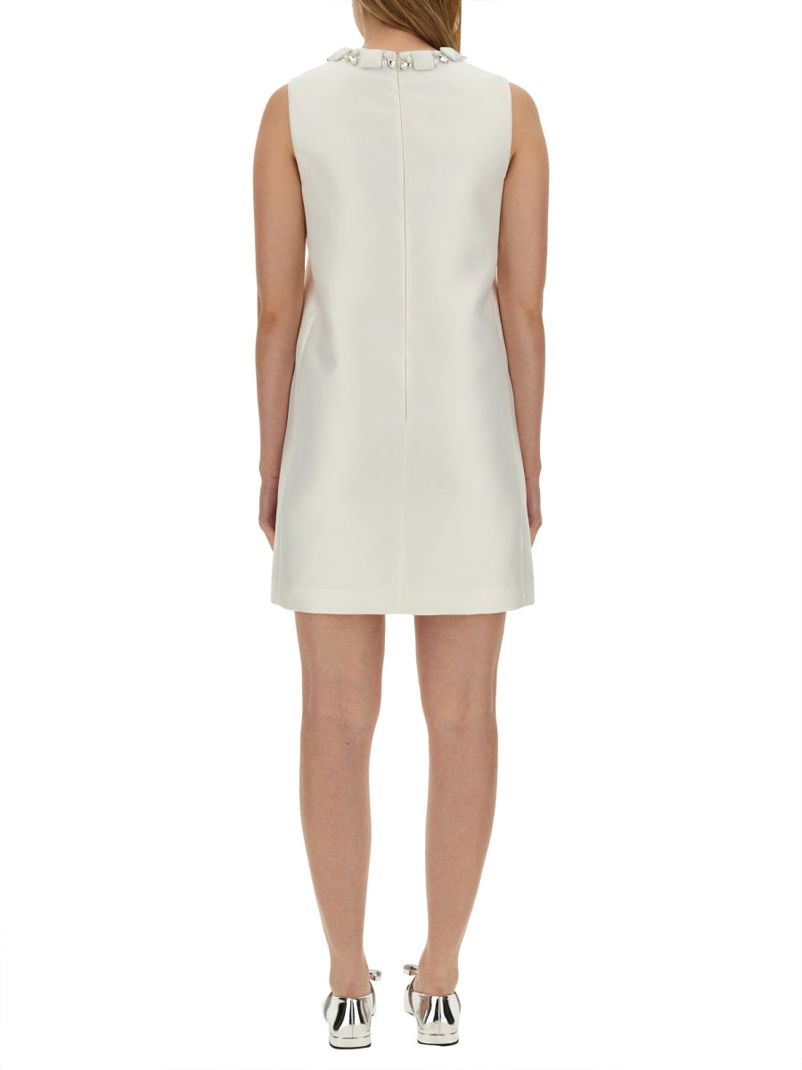 Mini Duchesse Dress With Crystals White Polyester Silk