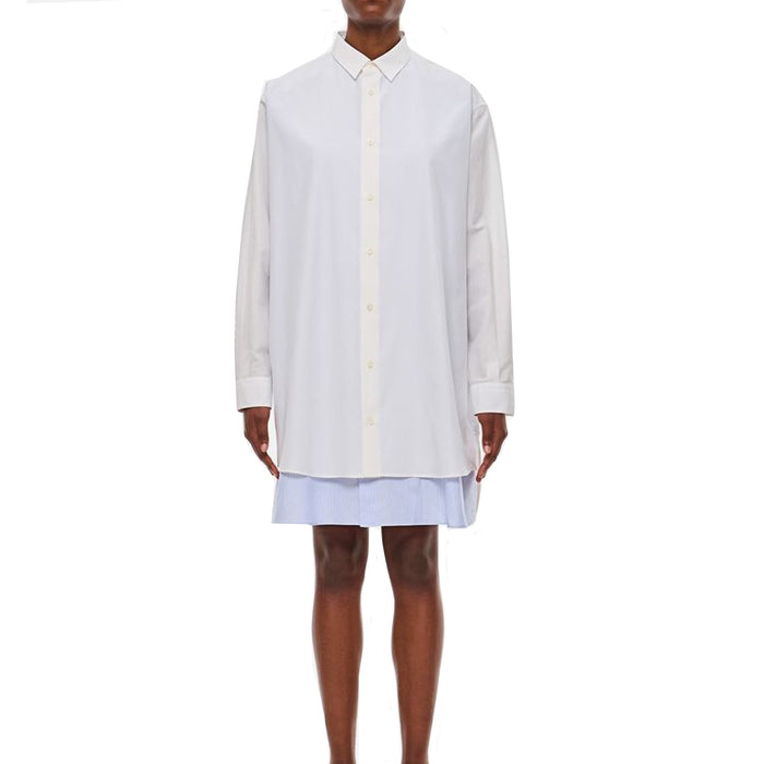 Loewe Double Layer Shirt Dress White Cotton Polyamide Silk