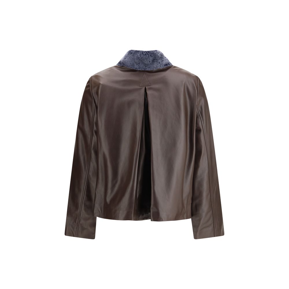 Marni OUTER 80% Leather 20% Goat Hair INNER 100% Viscose jacket in brown — view 2