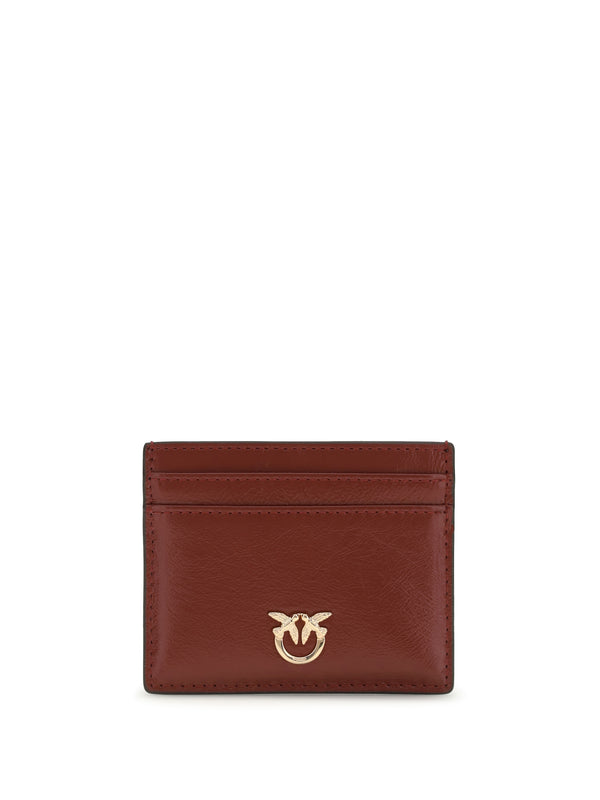 Shiny Leather Card Holder Rosso Scuro-gold Mordore' Calf Bos Taurus Wallet