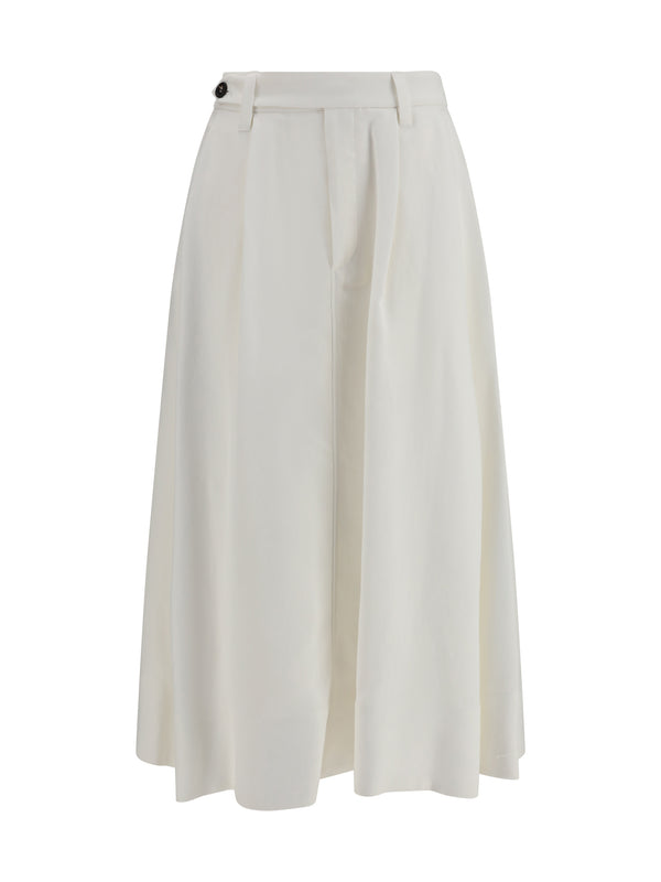 Fluid Twill Tailored Skirt With Monili Naturale Viscose; Linen