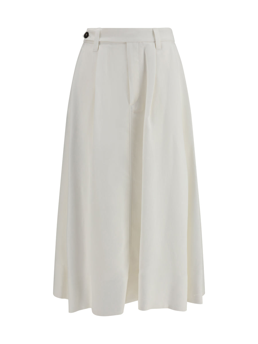 Fluid Twill Tailored Skirt With Monili Naturale Viscose; Linen
