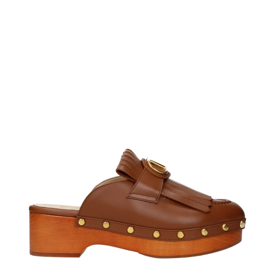 Valentino Garavani Leather upper slippers in brown