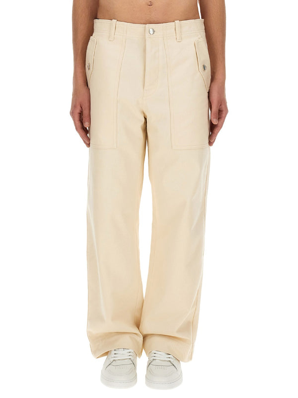 Cotton Workwear Pants Ivory Trousers