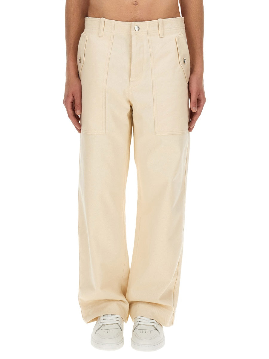 Cotton Workwear Pants Ivory Trousers