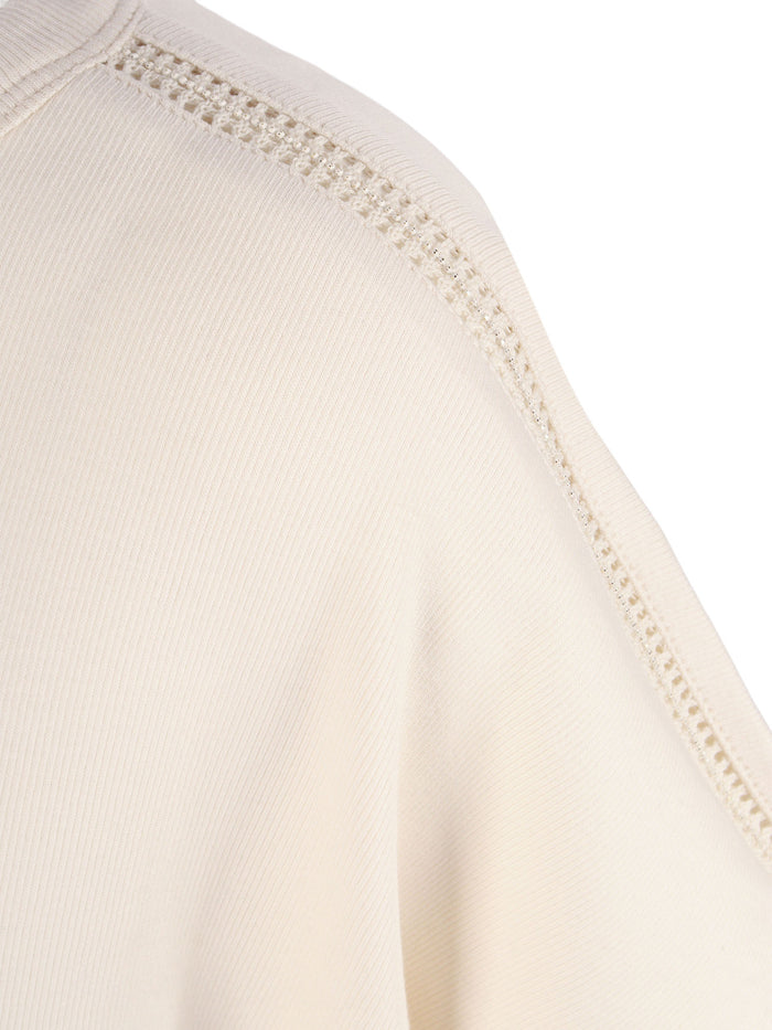 Ribbed Jersey T-Shirt With Knit Detail On Shoulder White Cotton Elastane