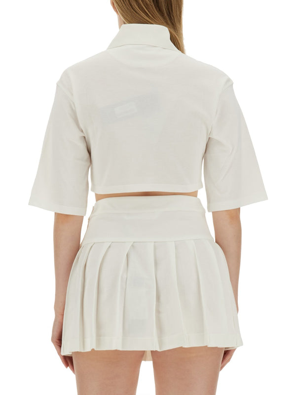Monogram Cropped Polo Shirt White Main: Cotton