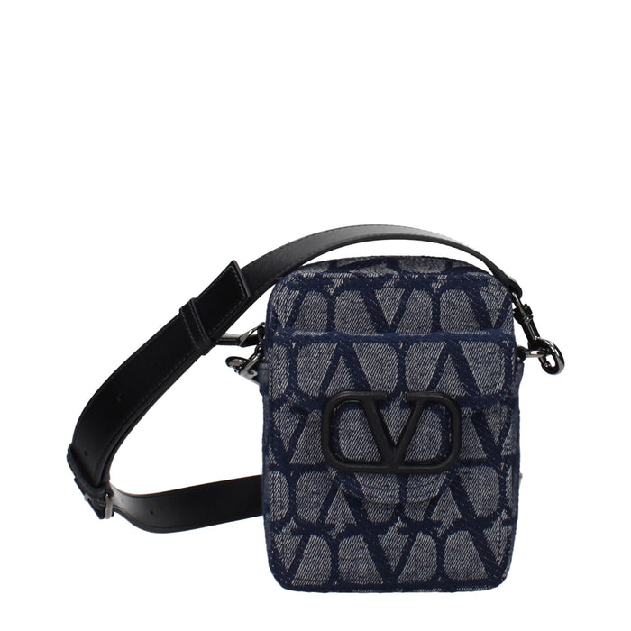Valentino Garavani Fabric with leather strap crossbody bag in blue