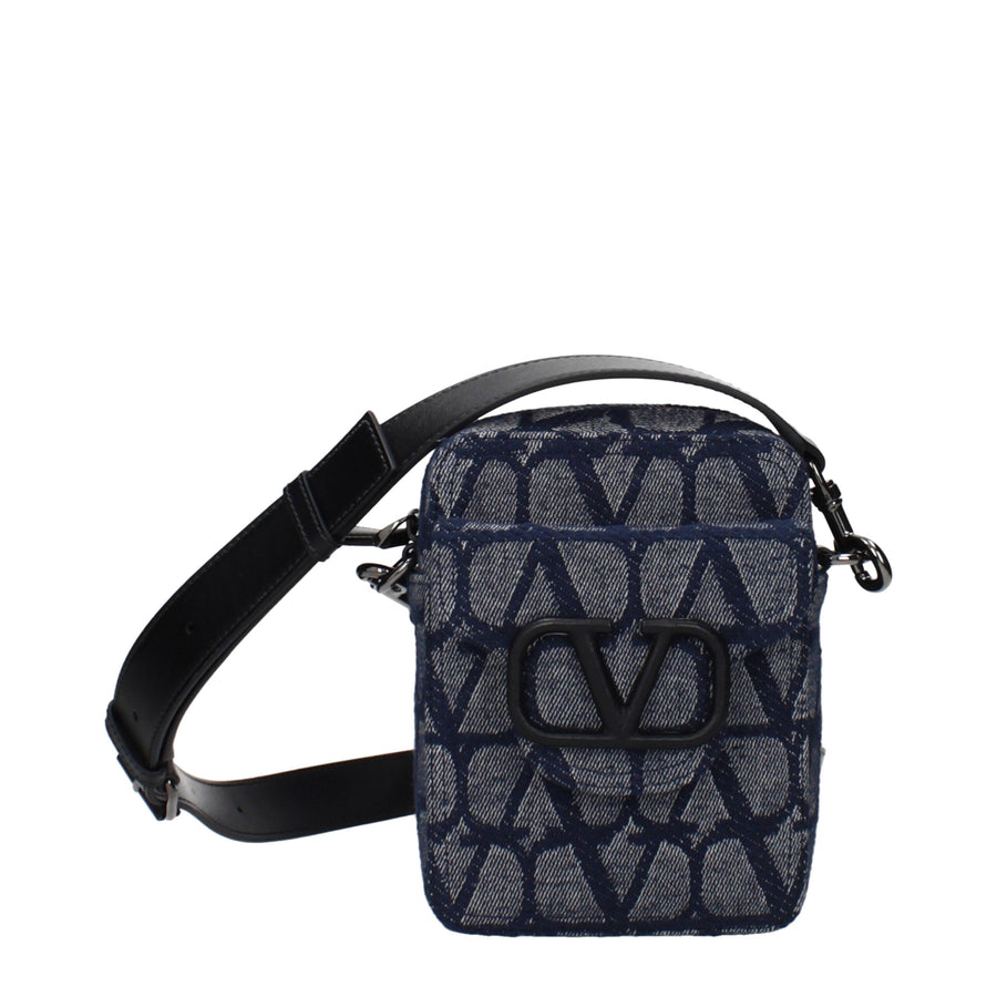 Valentino Garavani Fabric with leather strap crossbody bag in blue