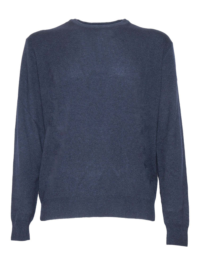 Crewneck Sweater Blue Virgin Wool Silk Cashmere