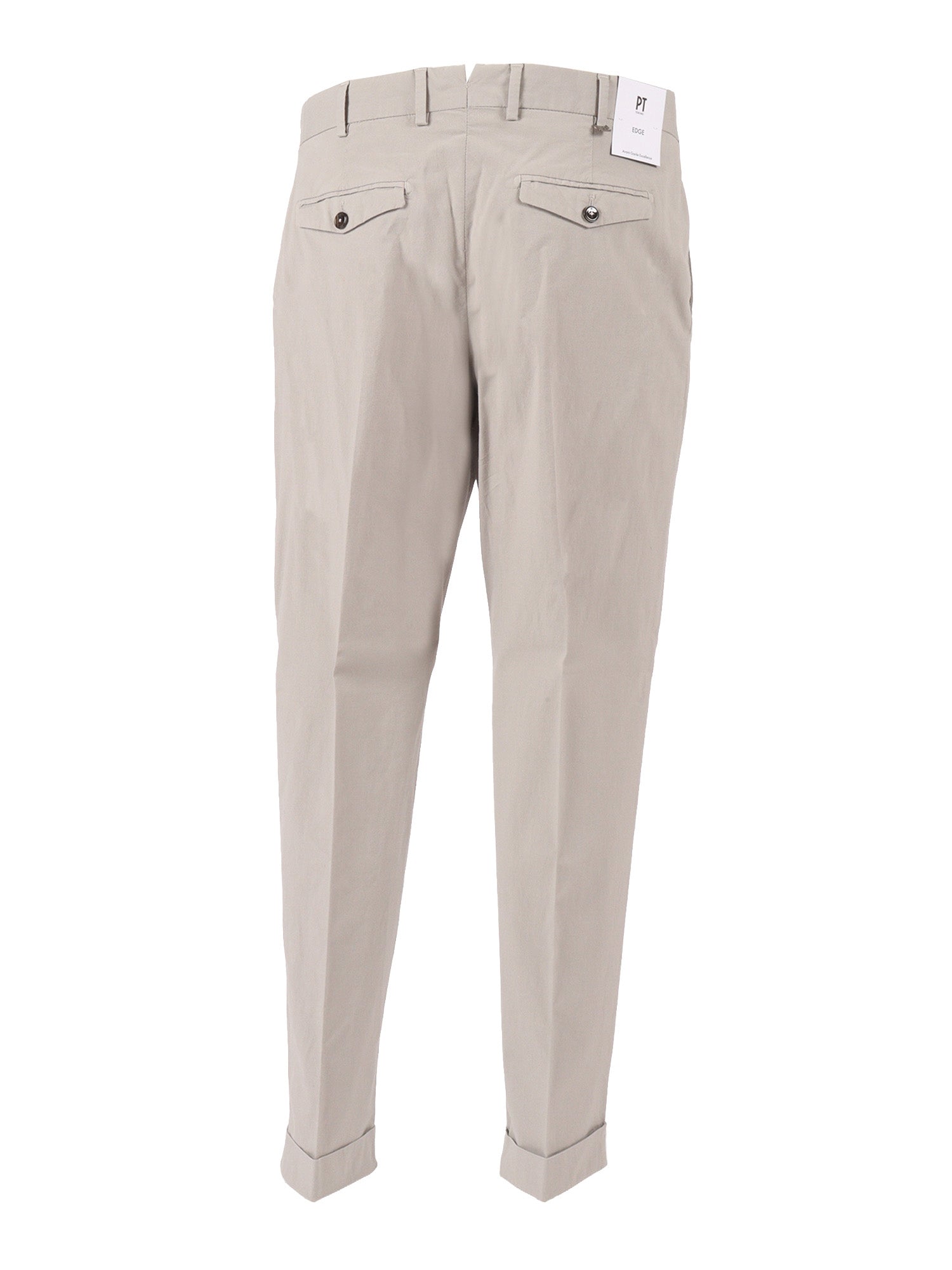 REBEL 1 Pleat, Diagonal Pockets, Flap Back Turn-Up Grey Cotton Elastane Pant