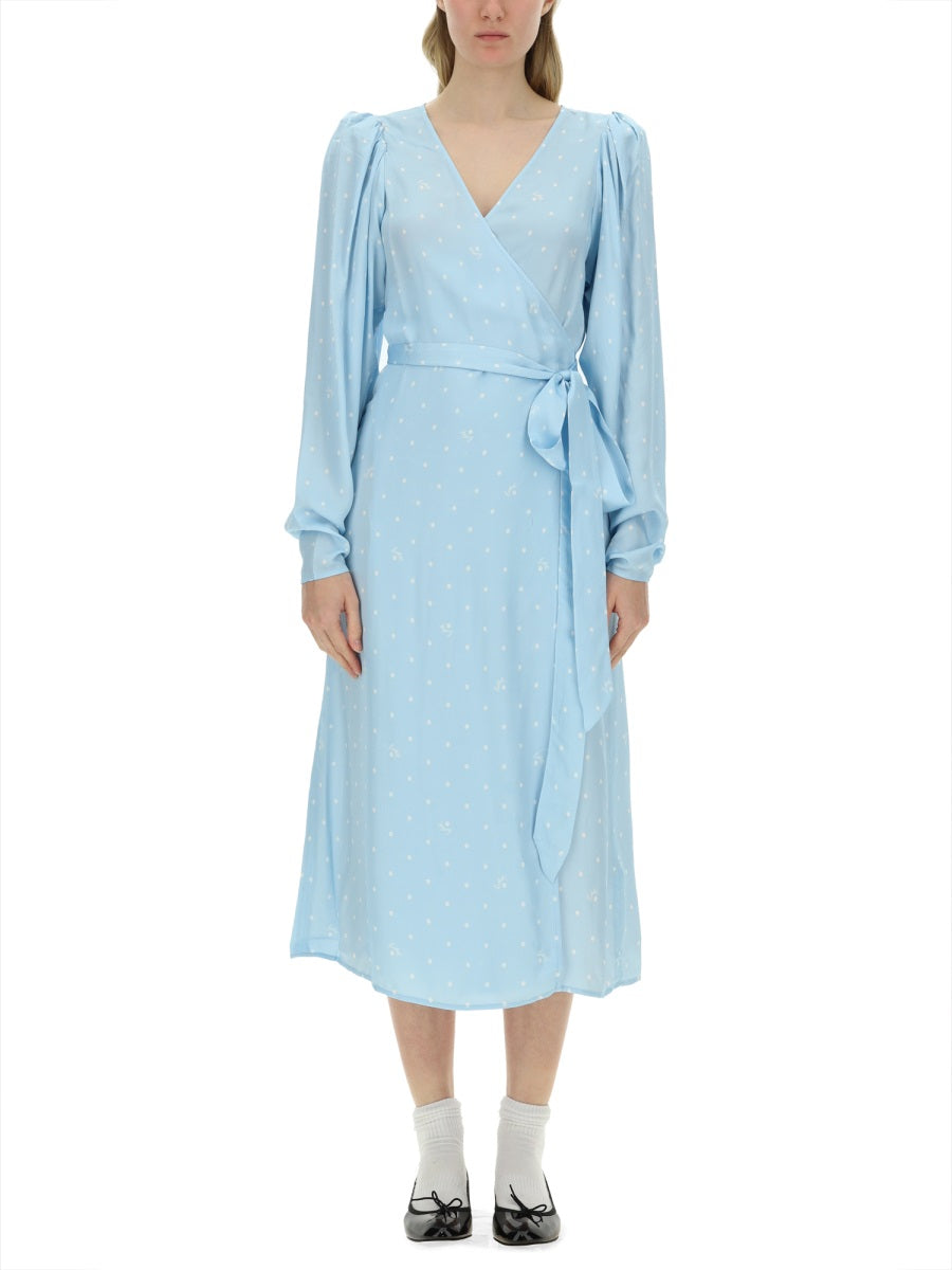 Dress With Bow Blue Viscose