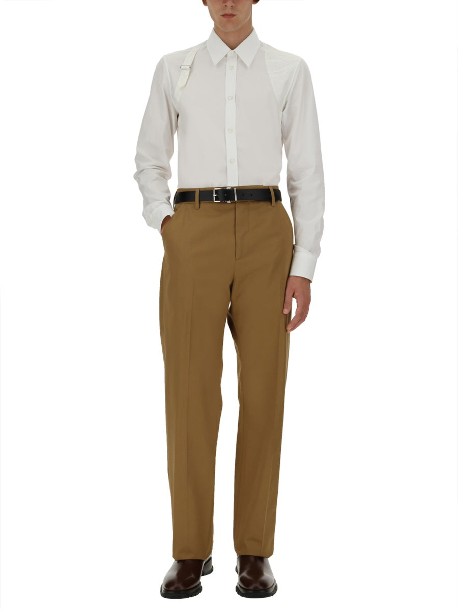 Pants With Logo Beige Cotton Trousers