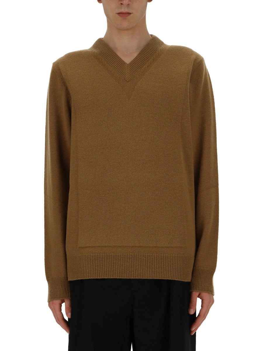 V-Neck Sweater Beige Wool Polypropylene Jumpers