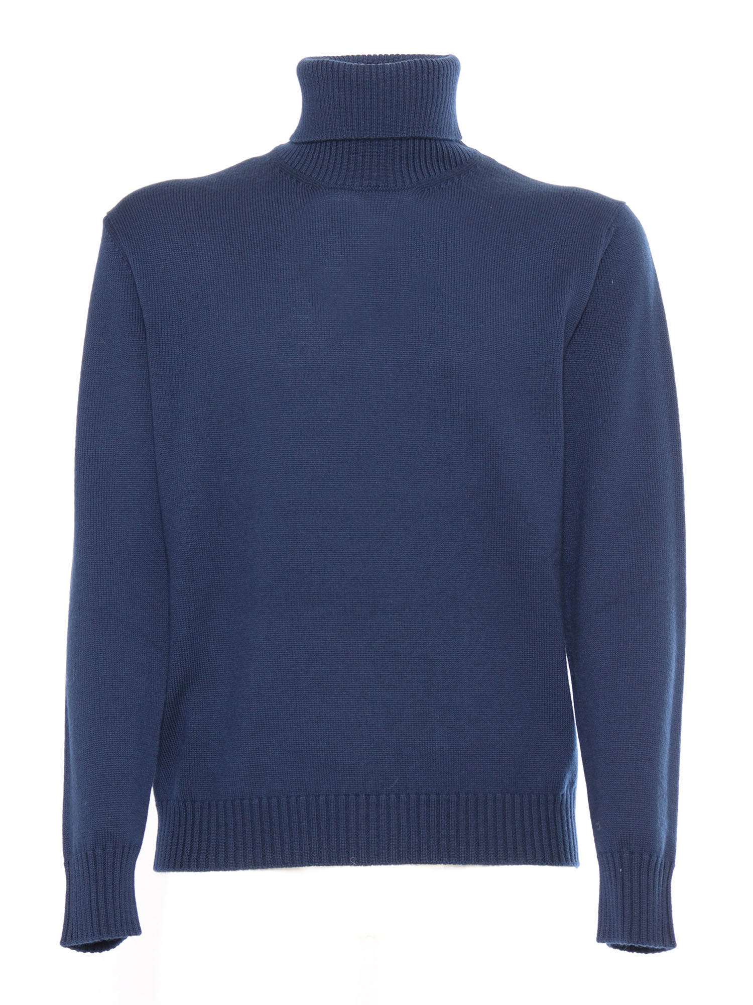 T Neck Pullover Blue Wool Turtleneck