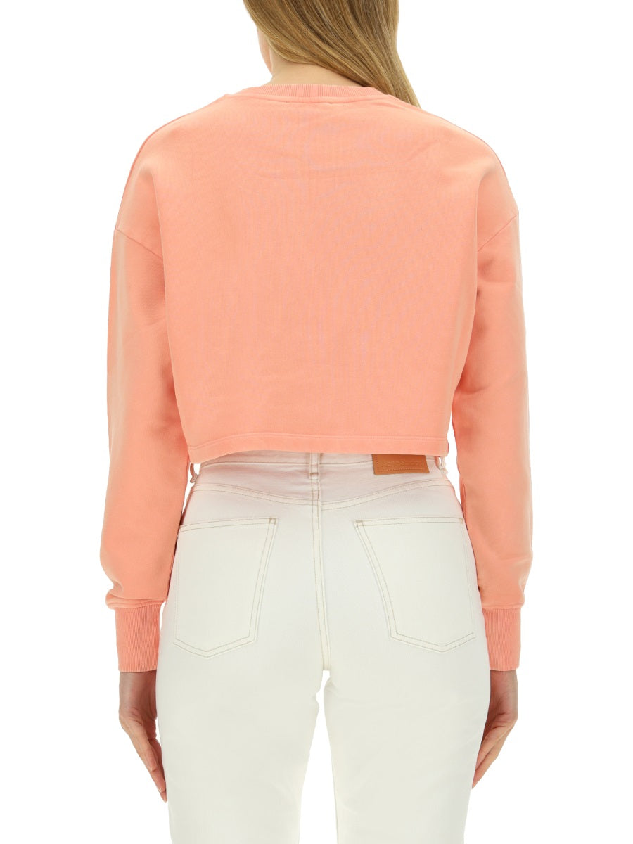 Cropped Logo Sweatshirt Pink Cotton Sweatshirts