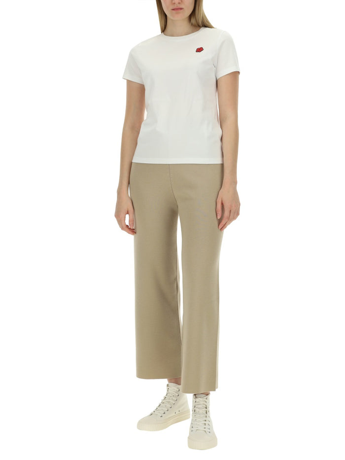 Pants With Logo Beige Wool Trousers