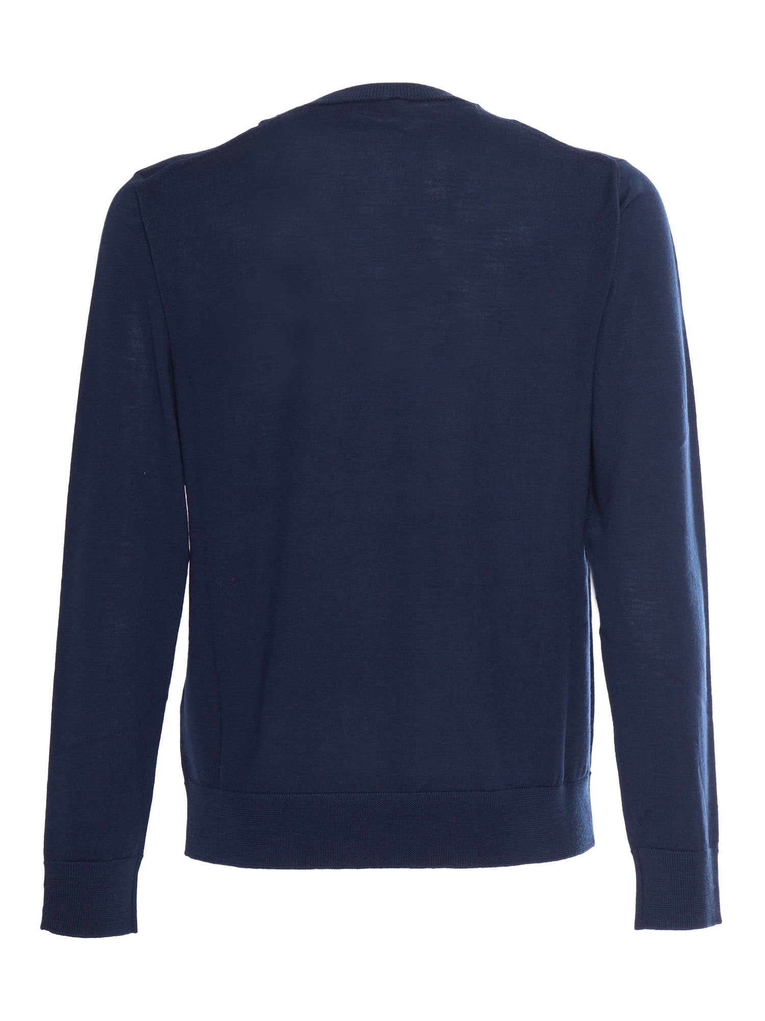 R Neck Pullover Blue Wool Crewneck