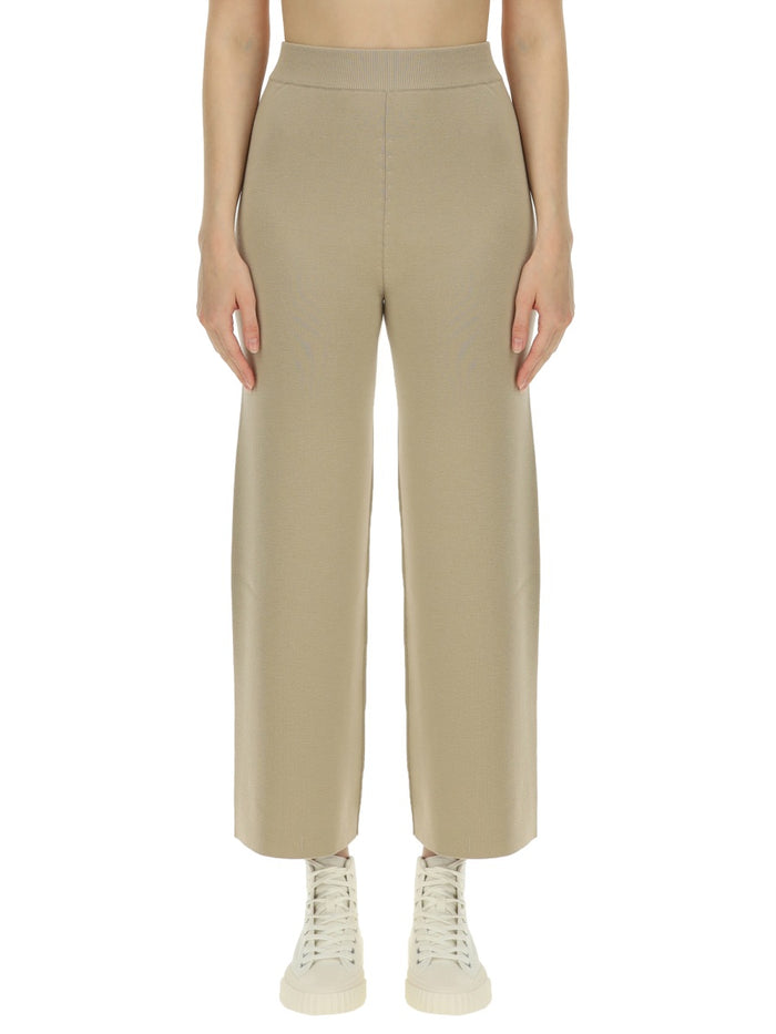 Pants With Logo Beige Wool Trousers